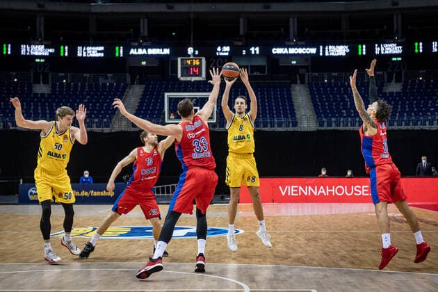 Basketball Berlin 27 01 2021 Season 2020 2021 Euroleague Regualar Season Alba Berlin vs ZSKA Moscow Marcus Eriksson Alba Berlin, No 08 Nikola Milutinov Moscow, No 33