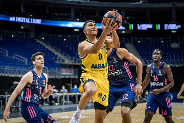 Basketball Berlin 29 01 2021 Season 2020 2021 Euroleague Regualar Season Alba Berlin vs Real Madrid Maodo Lo Alba Berlin, No 00 Walter Tavares Real Madrid, No 22