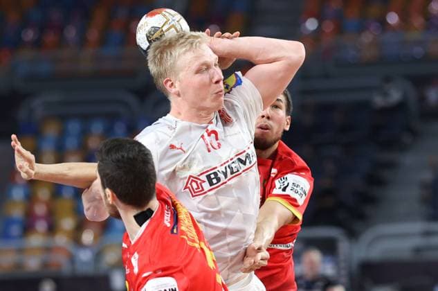 Handball, WM, Spanien - Dänemark PXL_Spain v Denmark - IHF Men s World Championships Handball 2021, semifinal CAIRO, EGYPT - JANUARY 29: Magnus Saugstrup of Denmark during the 27th IHF Men s World Championship, WM, Weltmeisterschaft Semi Final match between Spain and Denmark at Cairo Stadium Sports Hall in Cairo, Egypt on January 29, 2021. SlavkoxMidzor PIXSELL