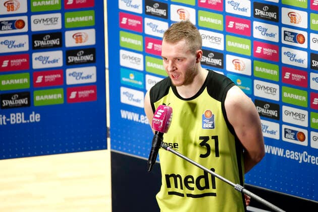 30 01 2021, easyCredit Basketball Bundesliga, BBL, season 2020 2021, men, Chemnitz Niners Medi Bayreuth Osvaldas Olisevicius, Medi Bayreuth Chemnitz Fair Chemnitz Saxony Germany