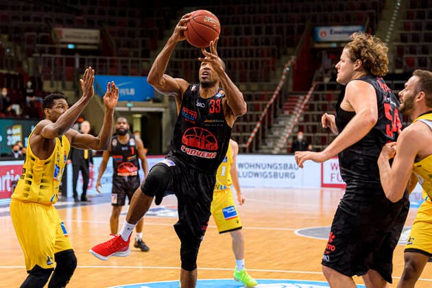 Ludwigsburg, Germany 30 January 2021 BBL 20 21 MHP Riesen Ludwigsburg vs JobStairs Giessen 46ers Brandon Thomas Giessen Ludwigsburg MHP Arena Baden Württemberg Germany
