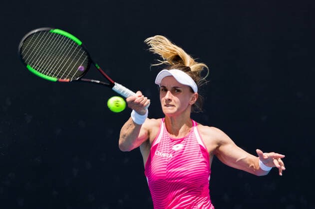 January 31, 2021: Lesia TSURENKO (UKR) in action against Aliaksandra SASNOVICH (BLR) In a first round match of the Gippsland Trophy Women s Singles tournament prior to the Australian Open Grand Slam tournament in Melbourne, Australia. SASNOVICH won 36 64 64. Cal Media. Melbourne Australia - ZUMAc04_ 20210131_zaf_c04_009 Copyright: xSydneyxLowx