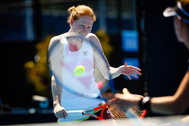 Belgian Alison Van Uytvanck pictured in action during the match of Belgian Alison Van Uytvanck and Swedish Cornelia Liser against Ankita Raina and Rosalie Van Der Hoek, in the first round women s doubles, at the Yarra Valley Classic tournament, a Summer Series tournament ahead of the Australian Open grand slam, Sunday 31 January 2021 in Melbourne Park, Melbourne, Australia. PATRICKxHAMILTON  x05950141x