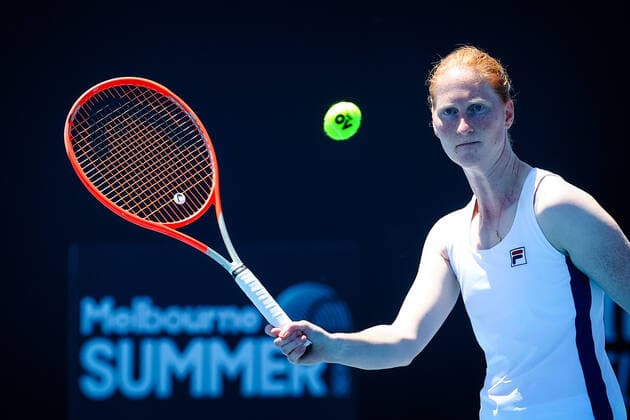 Belgian Alison Van Uytvanck pictured in action during the match of Belgian Alison Van Uytvanck and Swedish Cornelia Liser against Ankita Raina and Rosalie Van Der Hoek, in the first round women s doubles, at the Yarra Valley Classic tournament, a Summer Series tournament ahead of the Australian Open grand slam, Sunday 31 January 2021 in Melbourne Park, Melbourne, Australia. PATRICKxHAMILTON  x2634002x