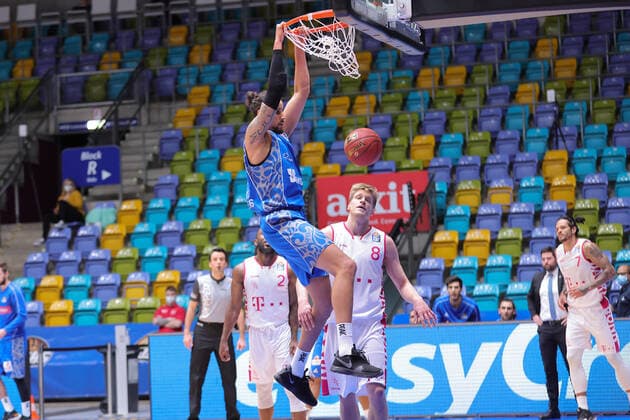 Fraport Skyliners Telekom Baskets Bonn, easyCredit BBL dunk by Michael Kessens Fraport Skyliners, 2 basketball match of the easyCredit BBL between Fraport Skyliners and Telekom Baskets Bonn on 31 January 2021 at Fraport Arena in Frankfurt am Main , Frankfurt am Main Hesse Germany Fraport Arena