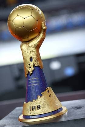 CAIRO, EGYPT - JANUARY 31: The winner s cup awaits the winner of 27th IHF Men s World Championship, WM, Weltmeisterschaft at Cairo Stadium Sports Hall on January 31, 2021 in Cairo, Egypt. SlavkoxMidzor PIXSELL