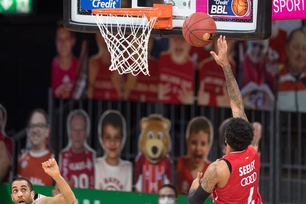 Basketball, BBL, 20210131, FC Bayern Munich Merlins Crailsheim In the picture Dennis Jerome SEELEY FC Bayern Munich, 4 basket Munich Audi Dome Bayern Germany Copyright: Passion2Press MarkusxFischerx