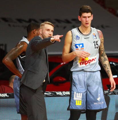 15 Bogdan Radosavljevic, coach Tuomas Iisaloo Crailsheim Basketball, 1 Bundesliga, BBL, FC Bayern Munich, HAKRO Merlins Crailsheim at Audi Dome, 31 01 2021 PHOTO Mladen Lackovic LakoPress