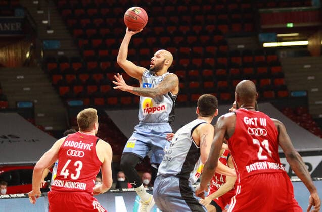 3 Maurice Stuckey Crailsheim in duel, duel basketball, 1 Bundesliga, BBL, FC Bayern Munich, HAKRO Merlins Crailsheim at Audi Dome, 31 01 2021 PHOTO Mladen Lackovic LakoPress