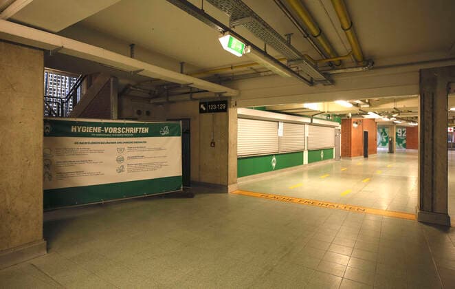 Photo empty corridors without spectators in the 1 upper tier of the Weserstadion football 1 Bundesliga , on Sat 02 01 2021 Werder Bremen Union Berlin 0 2
