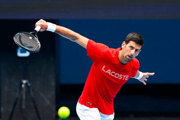 TENNIS AUSTRALIAN OPEN PRACTICE, Novak Djokovic of Serbia in action during an Australian Open practice session at Melbourne Park in Melbourne, Monday, February 1, 2021. ( NO ARCHIVING, EDITORIAL USE ONLY, NO USE IN BOOKS WITHOUT CONSENT MELBOURNE VIC AUSTRALIA  Copyright: xDAVExHUNTx 20210201001517483024