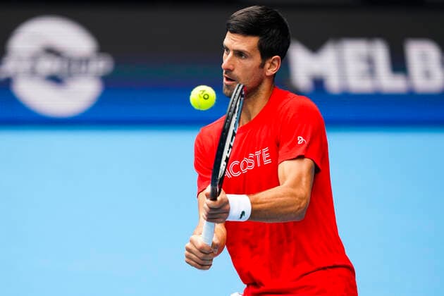 TENNIS AUSTRALIAN OPEN PRACTICE, Novak Djokovic of Serbia in action during an Australian Open practice session at Melbourne Park in Melbourne, Monday, February 1, 2021. ( NO ARCHIVING, EDITORIAL USE ONLY, NO USE IN BOOKS WITHOUT CONSENT MELBOURNE VIC AUSTRALIA  Copyright: xDAVExHUNTx 20210201001517483101
