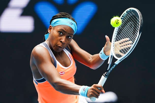 TENNIS AUSTRALIAN OPEN PRACTICE, Cori Gauff of the United States of America in action during the Round 1 Gippsland Trophy match against Jil Teichmann of Switzerland at Melbourne Park in Melbourne, Monday, February 1, 2021. ( NO ARCHIVING, EDITORIAL USE ONLY, NO USE IN BOOKS WITHOUT CONSENT MELBOURNE VIC AUSTRALIA  Copyright: xDAVExHUNTx 20210201001517498044