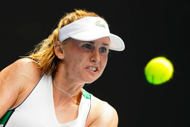 TENNIS AUSTRALIAN OPEN PRACTICE, Jil Teichmann of Switzerland in action during the Round 1 Gippsland Trophy match against Cori Gauff of the United States of America at Melbourne Park in Melbourne, Monday, February 1, 2021. ( NO ARCHIVING, EDITORIAL USE ONLY, NO USE IN BOOKS WITHOUT CONSENT MELBOURNE VIC AUSTRALIA  Copyright: xDAVExHUNTx 20210201001517499538