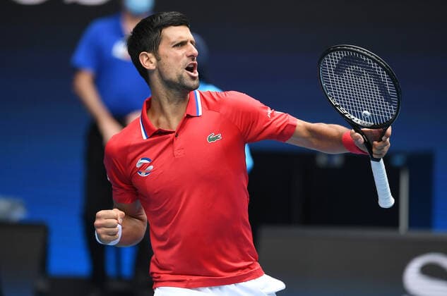 TENNIS ATP, Tennis Herren CUP, Novak Djokovic of Serbia reacts after winning the first set during Round 1 of the ATP Cup against Denis Shapovalov of Canada at Melbourne Park in Melbourne, Tuesday, February 2, 2021. ( NO ARCHIVING, EDITORIAL USE ONLY, NO USE IN BOOKS WITHOUT CONSENT MELBOURNE VIC AUSTRALIA  Copyright: xDAVExHUNTx 20210202001517696433