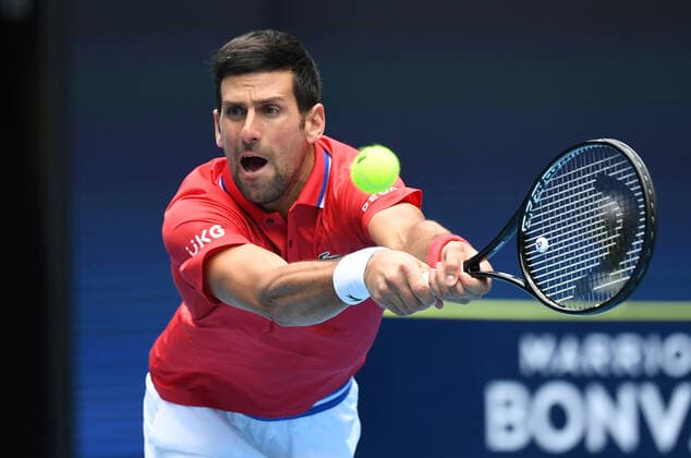 TENNIS ATP, Tennis Herren CUP, Novak Djokovic of Serbia is seen during Round 1 of the ATP Cup against Denis Shapovalov of Canada at Melbourne Park in Melbourne, Tuesday, February 2, 2021. ( NO ARCHIVING, EDITORIAL USE ONLY, NO USE IN BOOKS WITHOUT CONSENT MELBOURNE VIC AUSTRALIA  Copyright: xDAVExHUNTx 20210202001517701061