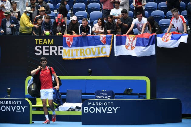 TENNIS ATP, Tennis Herren CUP, Novak Djokovic of Serbia is seen as he leaves the court following his Round 1 ATP Cup match against Denis Shapovalov of Canada at Melbourne Park in Melbourne, Tuesday, February 2, 2021. ( NO ARCHIVING, EDITORIAL USE ONLY, NO USE IN BOOKS WITHOUT CONSENT MELBOURNE VIC AUSTRALIA  Copyright: xDAVExHUNTx 20210202001517705325
