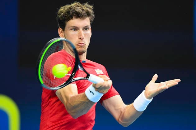 TENNIS ATP, Tennis Herren CUP, Pablo Carreno Busta of Spain in action during Round 1 of the ATP Cup against John Millman of Australia at Melbourne Park in Melbourne, Tuesday, February 2, 2021. ( NO ARCHIVING, EDITORIAL USE ONLY, NO USE IN BOOKS WITHOUT CONSENT MELBOURNE VIC AUSTRALIA  Copyright: xDAVExHUNTx 20210202001517728447