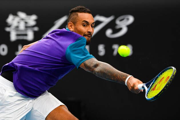 TENNIS MURRAY RIVER OPEN, Nick Kyrgios of Australia in action during the Round 1 Murray River Open - ATP, Tennis Herren 250 match against Alexandre Muller of France at Melbourne Park in Melbourne, Tuesday, February 2, 2021. ( NO ARCHIVING, EDITORIAL USE ONLY, NO USE IN BOOKS WITHOUT CONSENT MELBOURNE VIC AUSTRALIA  Copyright: xJAMESxROSSx 20210202001517730629