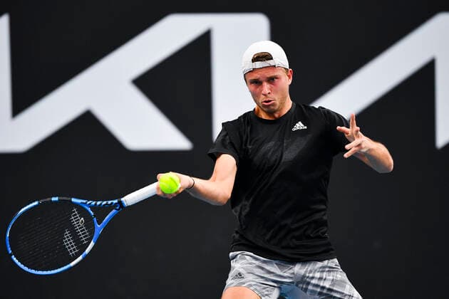 TENNIS MURRAY RIVER OPEN, Alexandre Muller of France in action during the Round 1 Murray River Open - ATP, Tennis Herren 250 match against Nick Kyrgios of Australia at Melbourne Park in Melbourne, Tuesday, February 2, 2021. ( NO ARCHIVING, EDITORIAL USE ONLY, NO USE IN BOOKS WITHOUT CONSENT MELBOURNE VIC AUSTRALIA  Copyright: xJAMESxROSSx 20210202001517730666