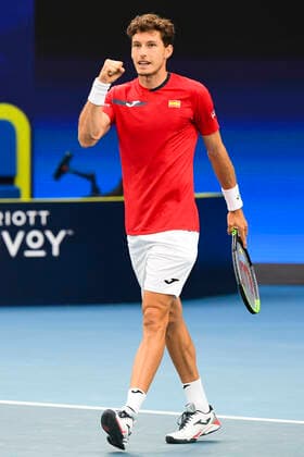 TENNIS ATP, Tennis Herren CUP, Pablo Carreno Busta of Spain celebrates after winning the Round 1 of the ATP Cup against John Millman of Australia at Melbourne Park in Melbourne, Tuesday, February 2, 2021. ( NO ARCHIVING, EDITORIAL USE ONLY, NO USE IN BOOKS WITHOUT CONSENT MELBOURNE VIC AUSTRALIA  Copyright: xDAVExHUNTx 20210202001517731244