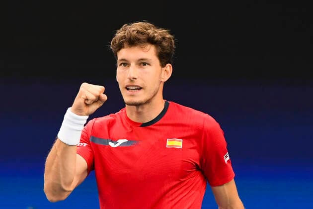 TENNIS ATP, Tennis Herren CUP, Pablo Carreno Busta of Spain celebrates after winning the Round 1 of the ATP Cup against John Millman of Australia at Melbourne Park in Melbourne, Tuesday, February 2, 2021. ( NO ARCHIVING, EDITORIAL USE ONLY, NO USE IN BOOKS WITHOUT CONSENT MELBOURNE VIC AUSTRALIA  Copyright: xDAVExHUNTx 20210202001517731265