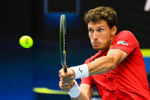 TENNIS ATP, Tennis Herren CUP, Pablo Carreno Busta of Spain in action during Round 1 of the ATP Cup against John Millman of Australia at Melbourne Park in Melbourne, Tuesday, February 2, 2021. ( NO ARCHIVING, EDITORIAL USE ONLY, NO USE IN BOOKS WITHOUT CONSENT MELBOURNE VIC AUSTRALIA  Copyright: xDAVExHUNTx 20210202001517731677