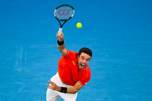 TENNIS ATP, Tennis Herren CUP, Roberto Bautista Agut of Spain in action during Round 1 of the ATP Cup against Alex de Minaur of Australia at Melbourne Park in Melbourne, Tuesday, February 2, 2021. ( NO ARCHIVING, EDITORIAL USE ONLY, NO USE IN BOOKS WITHOUT CONSENT MELBOURNE VIC AUSTRALIA  Copyright: xDAVExHUNTx 20210202001517733644