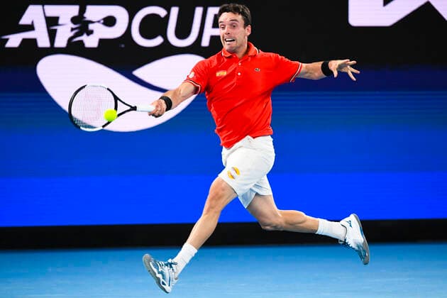 TENNIS ATP, Tennis Herren CUP, Roberto Bautista Agut of Spain in action during Round 1 of the ATP Cup against Alex de Minaur of Australia at Melbourne Park in Melbourne, Tuesday, February 2, 2021. ( NO ARCHIVING, EDITORIAL USE ONLY, NO USE IN BOOKS WITHOUT CONSENT MELBOURNE VIC AUSTRALIA  Copyright: xDAVExHUNTx 20210202001517743413