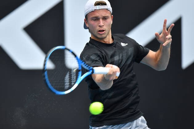 TENNIS MURRAY RIVER OPEN, Alexandre Muller of France in action during the Round 1 Murray River Open - ATP, Tennis Herren 250 match against Nick Kyrgios of Australia at Melbourne Park in Melbourne, Tuesday, February 2, 2021. ( NO ARCHIVING, EDITORIAL USE ONLY, NO USE IN BOOKS WITHOUT CONSENT MELBOURNE VIC AUSTRALIA  Copyright: xDEANxLEWINSx 20210202001517745759