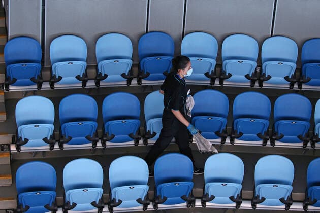 Cleaning Margaret Court Arena during 2021 Melbourne Summer Series AO pre tournaments in Melbourne, 02 02 2021