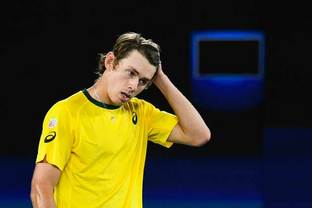 TENNIS ATP, Tennis Herren CUP, Alex de Minaur of Australia reacts after loosing Round 1 of the ATP Cup against Roberto Bautista Agut of Spain at Melbourne Park in Melbourne, Tuesday, February 2, 2021. ( NO ARCHIVING, EDITORIAL USE ONLY, NO USE IN BOOKS WITHOUT CONSENT MELBOURNE VIC AUSTRALIA  Copyright: xDAVExHUNTx 20210202001517748428