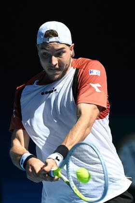 TENNIS ATP, Tennis Herren CUP, Jan-Lennard Struff of Germany in action during the ATP Cup match against Milos Raonic of Canada at Melbourne Park in Melbourne, Wednesday, February 3, 2021. ( NO ARCHIVING, EDITORIAL USE ONLY, NO USE IN BOOKS WITHOUT CONSENT MELBOURNE VIC AUSTRALIA  Copyright: xDEANxLEWINSx 20210203001517904467
