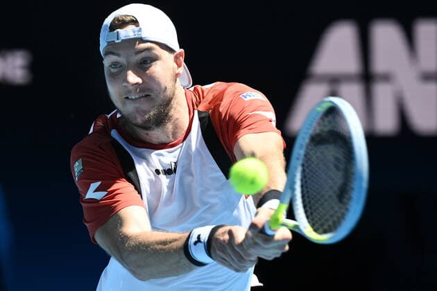 TENNIS ATP, Tennis Herren CUP, Jan-Lennard Struff of Germany in action during the ATP Cup match against Milos Raonic of Canada at Melbourne Park in Melbourne, Wednesday, February 3, 2021. ( NO ARCHIVING, EDITORIAL USE ONLY, NO USE IN BOOKS WITHOUT CONSENT MELBOURNE VIC AUSTRALIA  Copyright: xDEANxLEWINSx 20210203001517914222