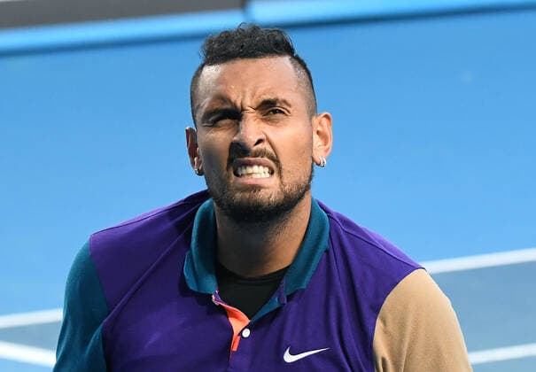 TENNIS MURRAY RIVER OPEN, Nick Kyrgios of Australia reacts after earlier leaving the court, refusing to play following a time violation during the Round 2 Murray River Open - ATP, Tennis Herren 250 match against Harry Bourchier of Australia at Melbourne Park in Melbourne, Wednesday, February 2, 2021. ( NO ARCHIVING, EDITORIAL USE ONLY, NO USE IN BOOKS WITHOUT CONSENT MELBOURNE VIC AUSTRALIA  Copyright: xDAVExHUNTx 20210203001517983451