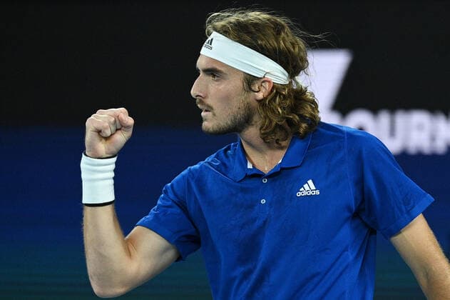 Sport Bilder des Tages TENNIS ATP, Tennis Herren CUP, Stefanos Tsitsipas of Greece in action during the ATP Cup against Alex De Minaur of Australia at Melbourne Park in Melbourne, Wednesday, February 3, 2021. ( NO ARCHIVING, EDITORIAL USE ONLY, NO USE IN BOOKS WITHOUT CONSENT MELBOURNE VIC AUSTRALIA  Copyright: xDEANxLEWINSx 20210203001517989256