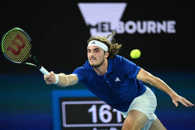 TENNIS ATP, Tennis Herren CUP, Stefanos Tsitsipas of Greece in action during the ATP Cup against Alex De Minaur of Australia at Melbourne Park in Melbourne, Wednesday, February 3, 2021. ( NO ARCHIVING, EDITORIAL USE ONLY, NO USE IN BOOKS WITHOUT CONSENT MELBOURNE VIC AUSTRALIA  Copyright: xDEANxLEWINSx 20210203001517989287