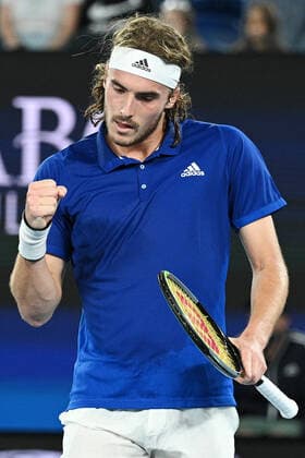 TENNIS ATP, Tennis Herren CUP, Stefanos Tsitsipas of Greece celebrates his win in the ATP Cup match against Alex De Minaur of Australia at Melbourne Park in Melbourne, Wednesday, February 3, 2021. ( NO ARCHIVING, EDITORIAL USE ONLY, NO USE IN BOOKS WITHOUT CONSENT MELBOURNE VIC AUSTRALIA  Copyright: xDEANxLEWINSx 20210203001518000732