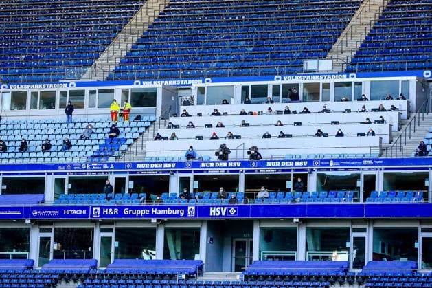 the press media area cameras TV Germany , Hamburg , Volksparkstadion , 2 Football Bundesliga , Hamburger SV SC Paderborn