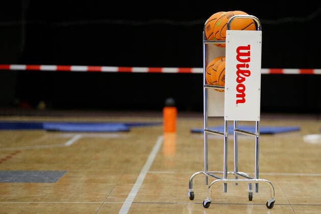 Leverkusen, Germany 03 February 2021 2 BBL Pro A 2020 2021 Bayer Giants Leverkusen vs Rostock Seawolves Wilson Basketball Stand Ostermann Arena Nordrhein Westfalen Copyright: xFotostandx xvanxderxVeldenx