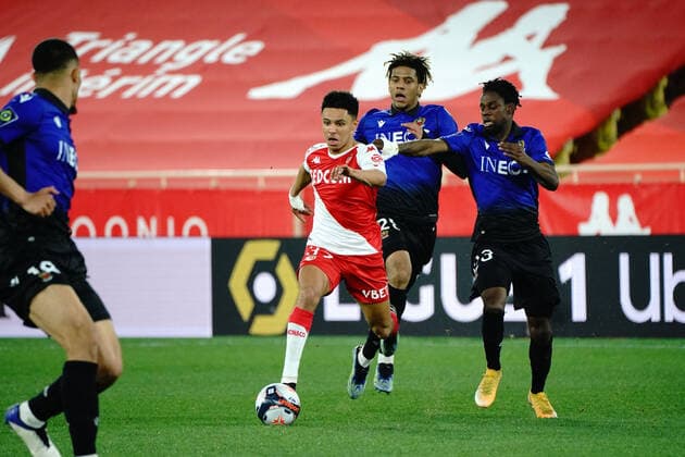 Sofiane Diop (AS Monaco) - Jordan Lotomba (OGC Nice) FOOTBALL : AS Monaco vs OGC Nice - Ligue 1 Uber Eats - Monaco - 03 02 2021 NorbertScanella PanoramiC 