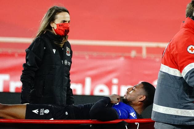 Blessure - Jeff Reine Adelaide (OGC Nice) FOOTBALL : AS Monaco vs OGC Nice - Ligue 1 Uber Eats - Monaco - 03 02 2021 NorbertScanella PanoramiC 