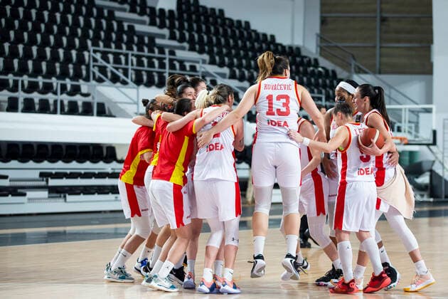 210204 Players of Montenegro celebrates after the FIBA Women s Euro Qualifier basketball match between Montenegro and Sweden on February 4, 2021 in Podgorica Photo Nikola Krstic BILDBYRAN COP 307 XX0012 basket basketball fiba women s eurobasket qualifier montenegro sweden bbeng sverige montenegro jubel,  Copyright: NIKOLAxKRSTIC BB210204BB540