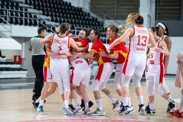 210204 Players of Montenegro celebrates after the FIBA Women s Euro Qualifier basketball match between Montenegro and Sweden on February 4, 2021 in Podgorica Photo Nikola Krstic BILDBYRAN COP 307 XX0012 basket basketball fiba women s eurobasket qualifier montenegro sweden bbeng sverige montenegro jubel,  Copyright: NIKOLAxKRSTIC BB210204BB542