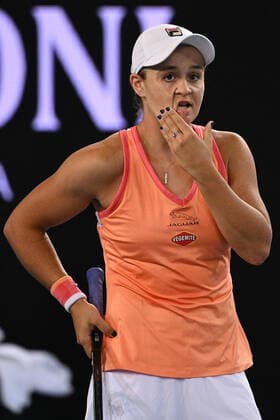 TENNIS YARRA VALLEY CLASSIC, Ashleigh Barty of Australia reacts during the quarter final of the Yarra Valley Classic - WTA, Tennis Damen 500 match against Shelby Rogers of the USA at Melbourne Park in Melbourne, Friday, February 5, 2021. ( NO ARCHIVING, EDITORIAL USE ONLY, NO USE IN BOOKS WITHOUT CONSENT MELBOURNE VIC AUSTRALIA  Copyright: xDEANxLEWINSx 20210205001518407523