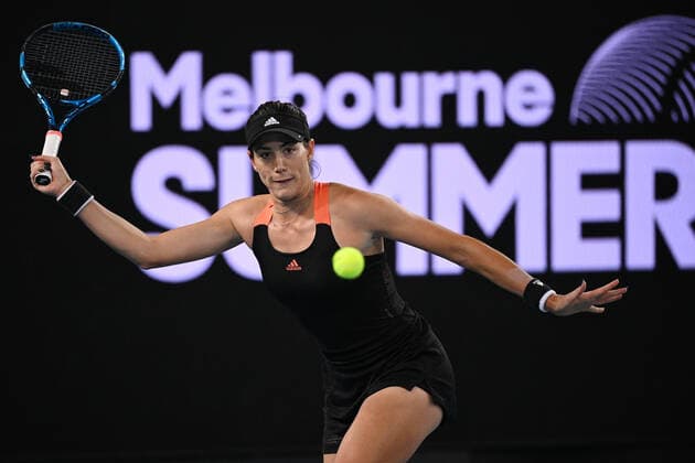 TENNIS YARRA VALLEY CLASSIC, Garbine Muguruza of Spain during the quarter final of the Yarra Valley Classic - WTA, Tennis Damen 500 match against Sofia Kenin of the USA at Melbourne Park in Melbourne, Friday, February 5, 2021. ( NO ARCHIVING, EDITORIAL USE ONLY, NO USE IN BOOKS WITHOUT CONSENT MELBOURNE VIC AUSTRALIA  Copyright: xDEANxLEWINSx 20210205001518413853
