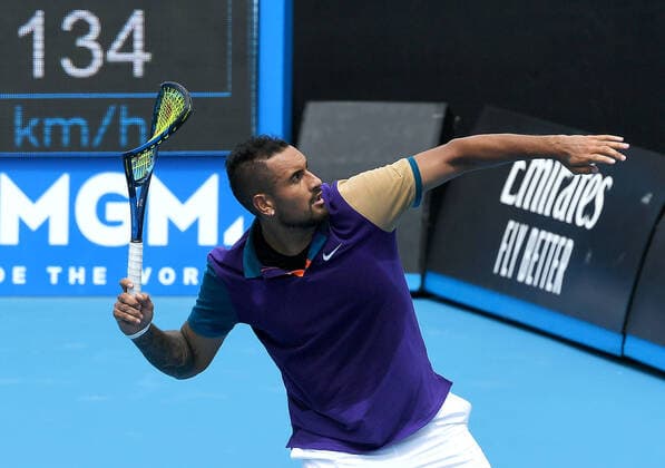 Bilder des Jahres 2021, Sport 02 Februar Sport Themen der Woche KW05 Sport Bilder des Tages TENNIS MURRAY RIVER OPEN, Nick Kyrgios of Australia prepares to throw his racket out of the court during his Murray River Open - ATP, Tennis Herren 250 match against Borna Coric of Croatia at Melbourne Park in Melbourne, Friday, February 5, 2021.. ( NO ARCHIVING, EDITORIAL USE ONLY, NO USE IN BOOKS WITHOUT CONSENT MELBOURNE VIC AUSTRALIA  Copyright: xDAVExHUNTx 20210205001518418940