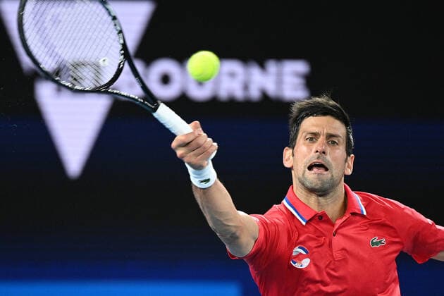 TENNIS ATP, Tennis Herren CUP, Novak Djokovic of Serbia in action during the ATP Cup against Alexander Zverev of Germany at Melbourne Park in Melbourne, Friday, February 5, 2021. ( NO ARCHIVING, EDITORIAL USE ONLY, NO USE IN BOOKS WITHOUT CONSENT MELBOURNE VIC AUSTRALIA  Copyright: xDEANxLEWINSx 20210205001518432052