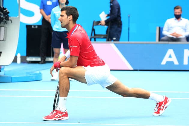 Novak Djokovic, SRB, warming up during 2021 Melbourne Summer Series ATP Cup AO pre tournaments in Melbourne, 05 02 2021
