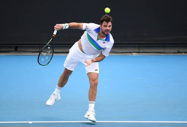 TENNIS MURRAY RIVER OPEN, Stan Wawrinka of Switzerland serves during his Murray River Open - ATP, Tennis Herren 250 match against Alex Bolt of Australia at Melbourne Park in Melbourne, Friday, February 5, 2021.. ( NO ARCHIVING, EDITORIAL USE ONLY, NO USE IN BOOKS WITHOUT CONSENT MELBOURNE VIC AUSTRALIA  Copyright: xDAVExHUNTx 20210205001518444183